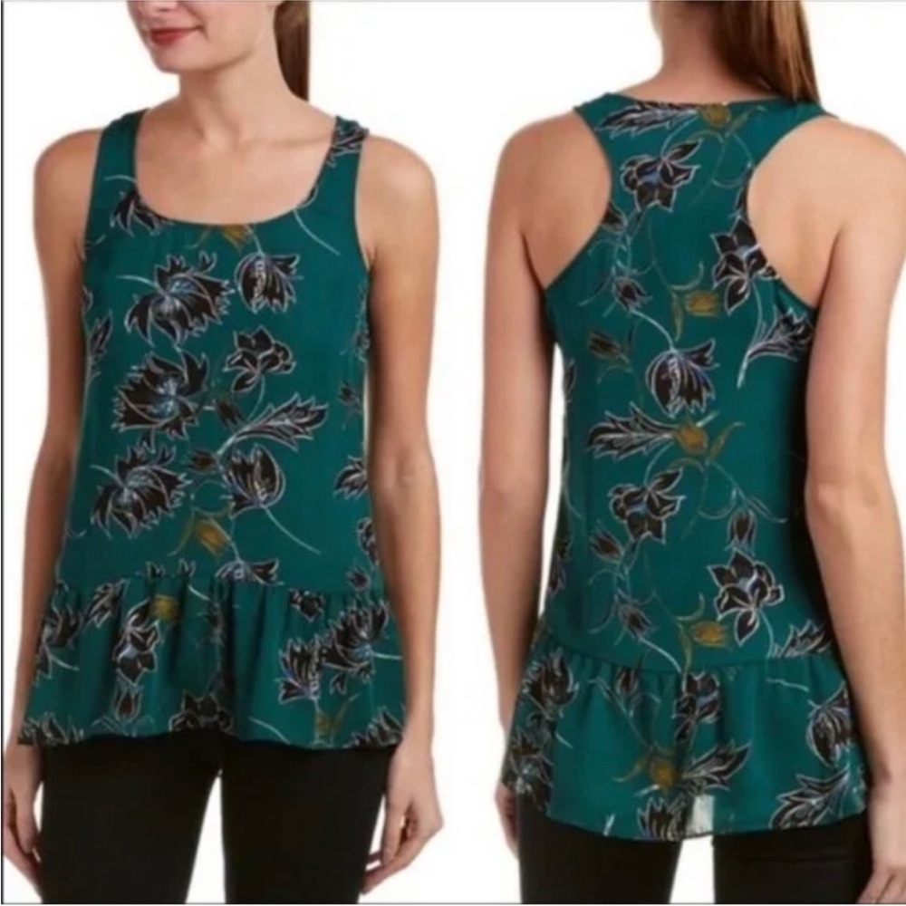 CAbi Zoe Falling Flowers Green Racerback Tunic Top Women’s Sz Medium #3276 NEW‎